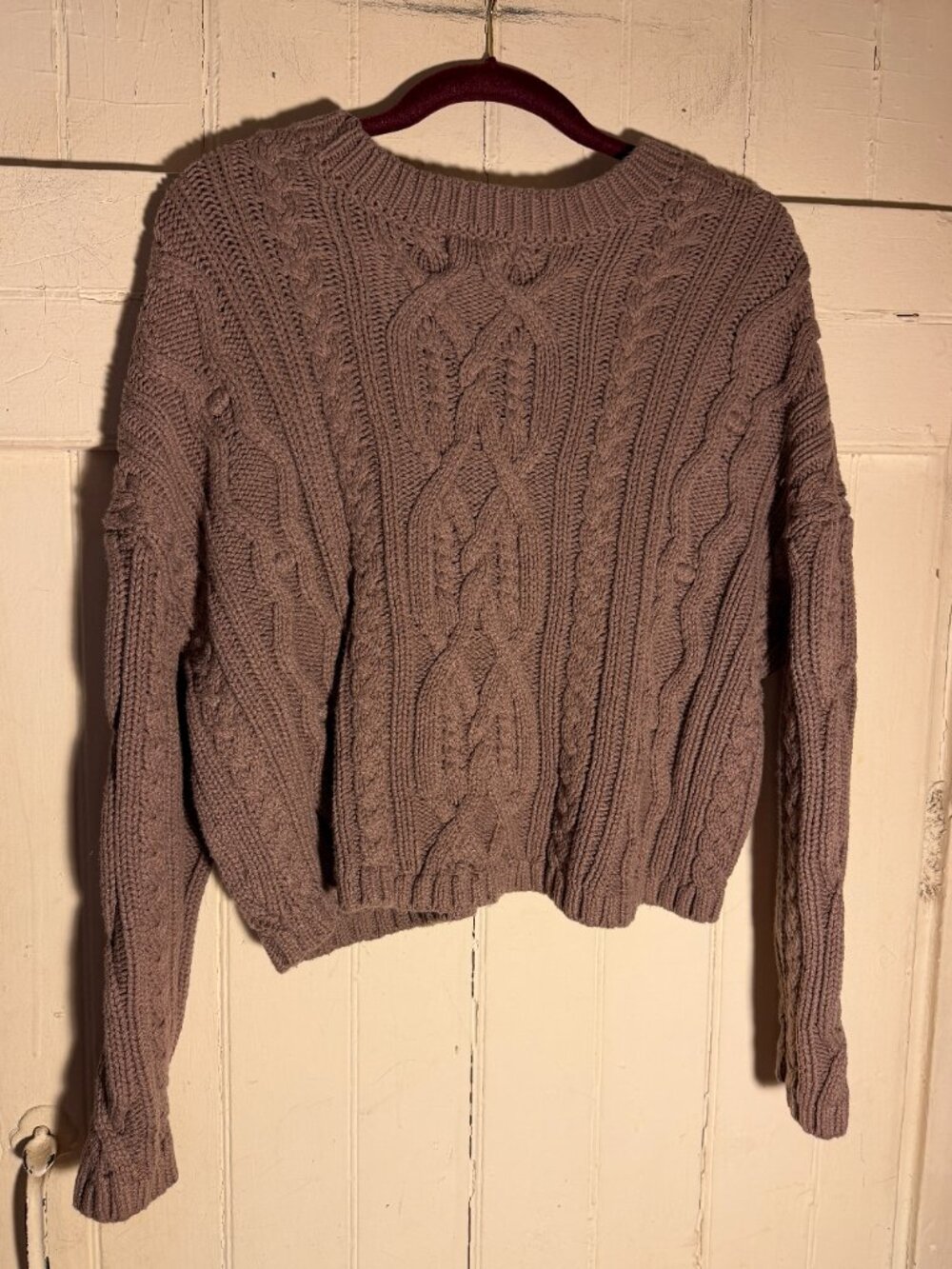 Soho and Stella Chocolate Brown Cropped Drop Shoulder Cable Knit Sweater L - Picture 2 of 7